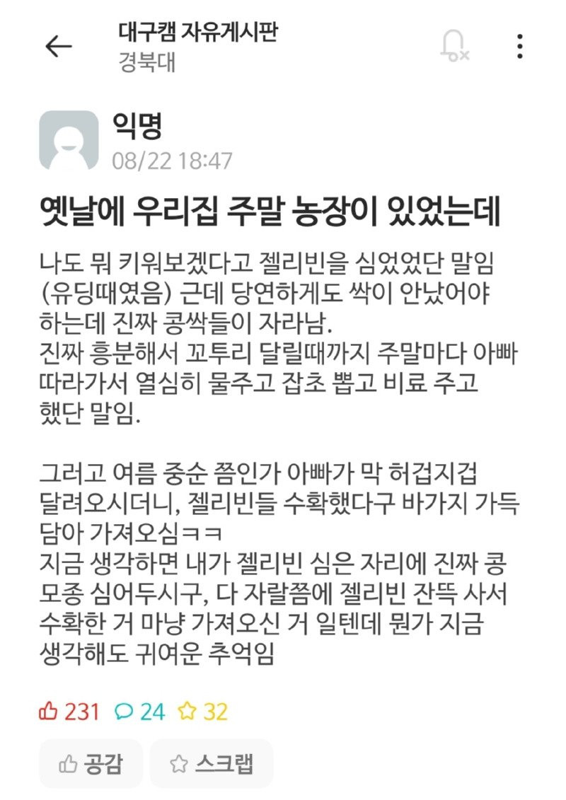 한 대학생의 귀여운 추억