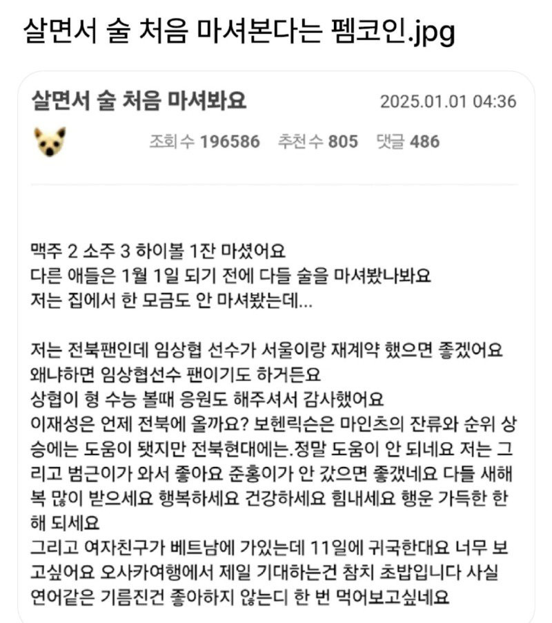 살면서 술 처음 마셔본다는 펨코인.jpg