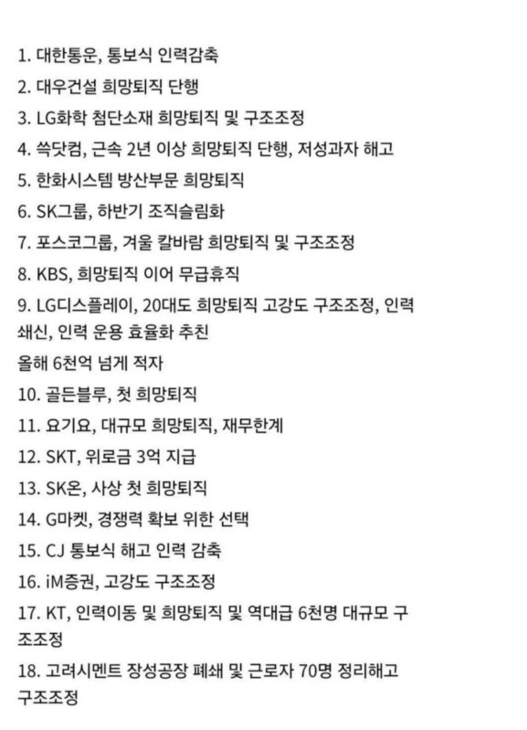 커뮤에선 기본으로 정년 다 채운다던 대기업들 현실